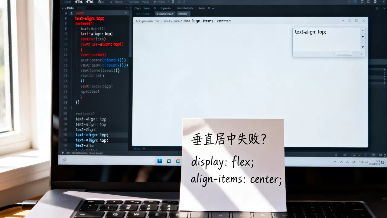 HTML文字与顶部对齐失败怎么解决？css垂直居中方法