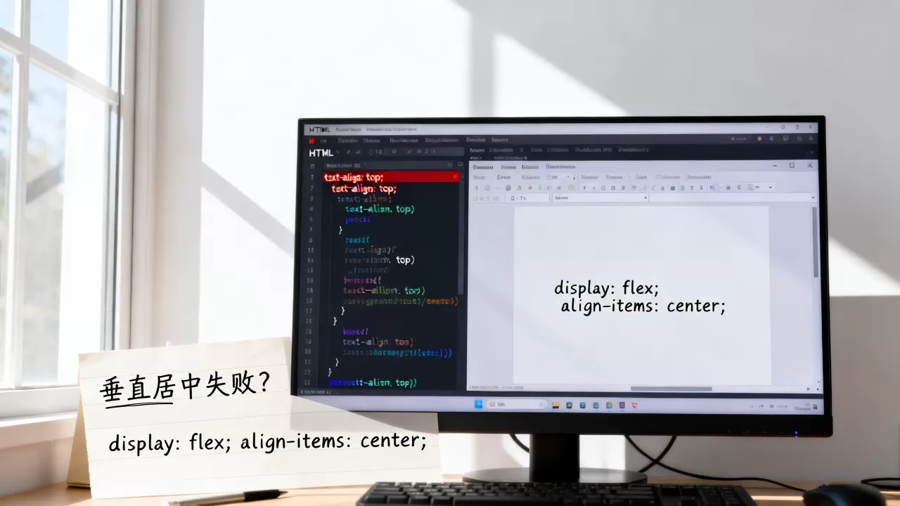 HTML文字与顶部对齐失败怎么解决？css垂直居中方法