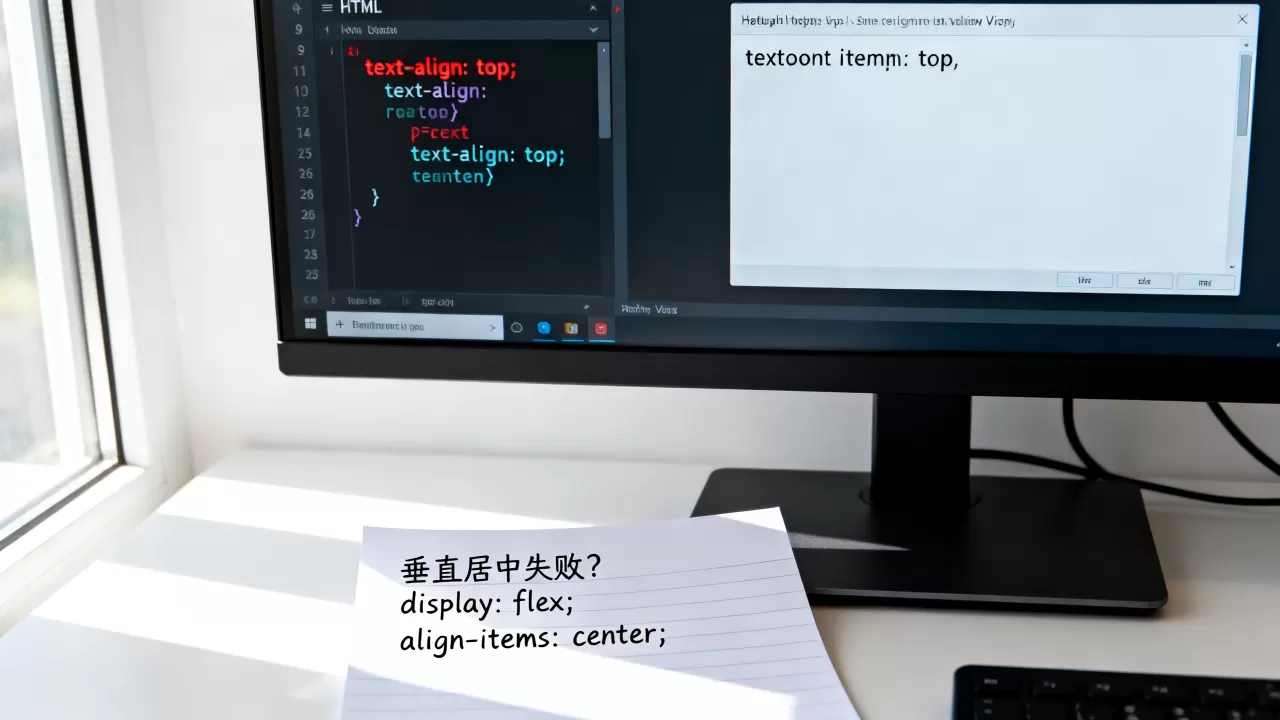 HTML文字与顶部对齐失败怎么解决？css垂直居中方法