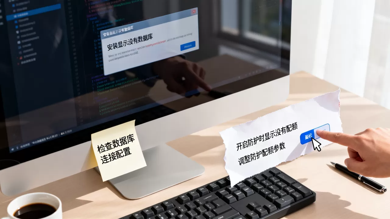 安装显示没有数据库怎么办？开启防护时显示没有配额怎么解决