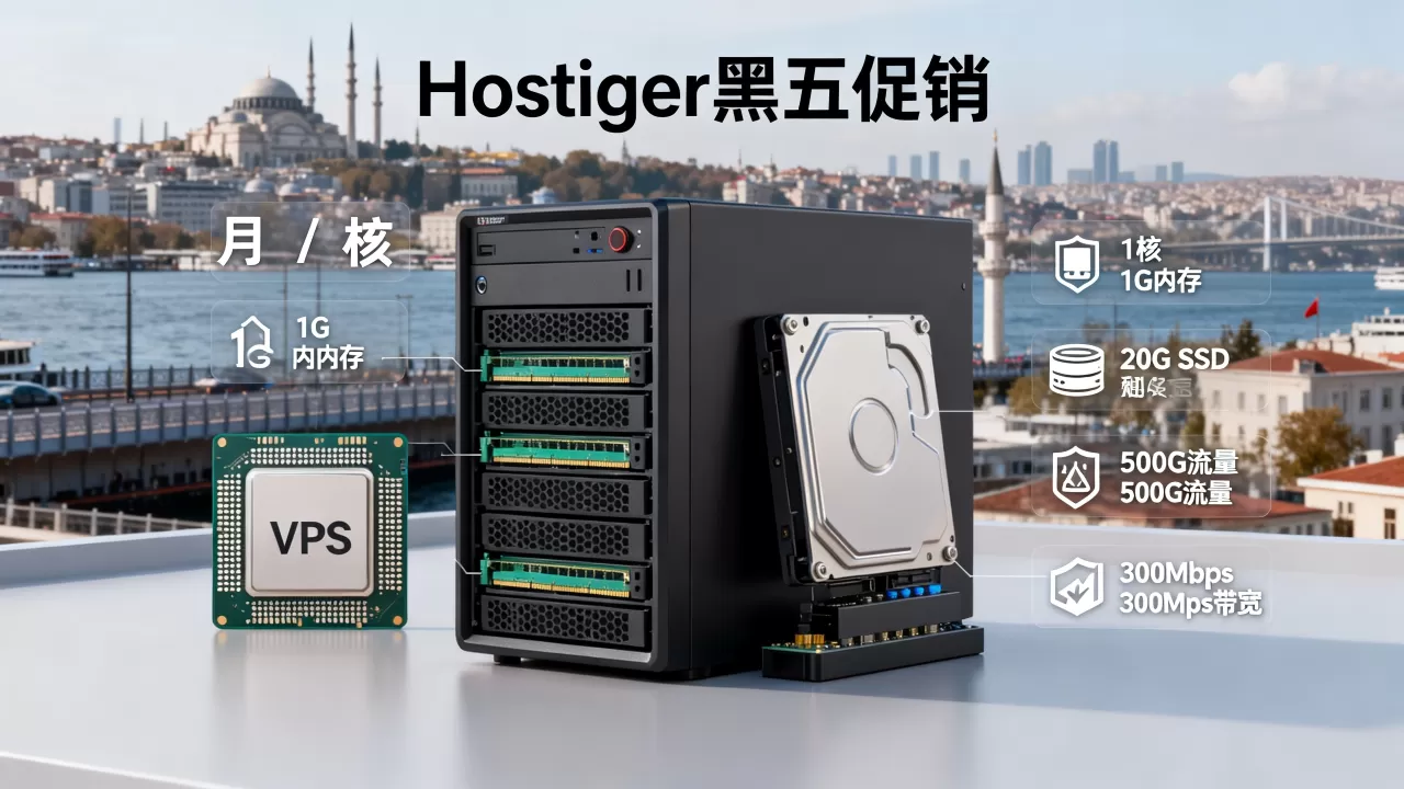 Hostiger黑五促销：土耳其伊斯坦布尔VPS，/月/1核/1G内存/20G SSD/500G流量@300Mbps带宽