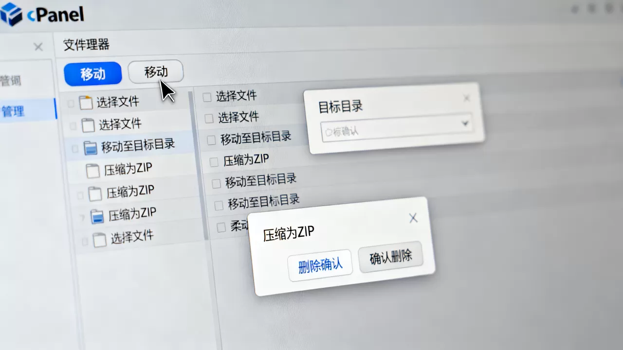 如何在cPanel主机中移动压缩删除文件？cpanel管理面板怎么操作