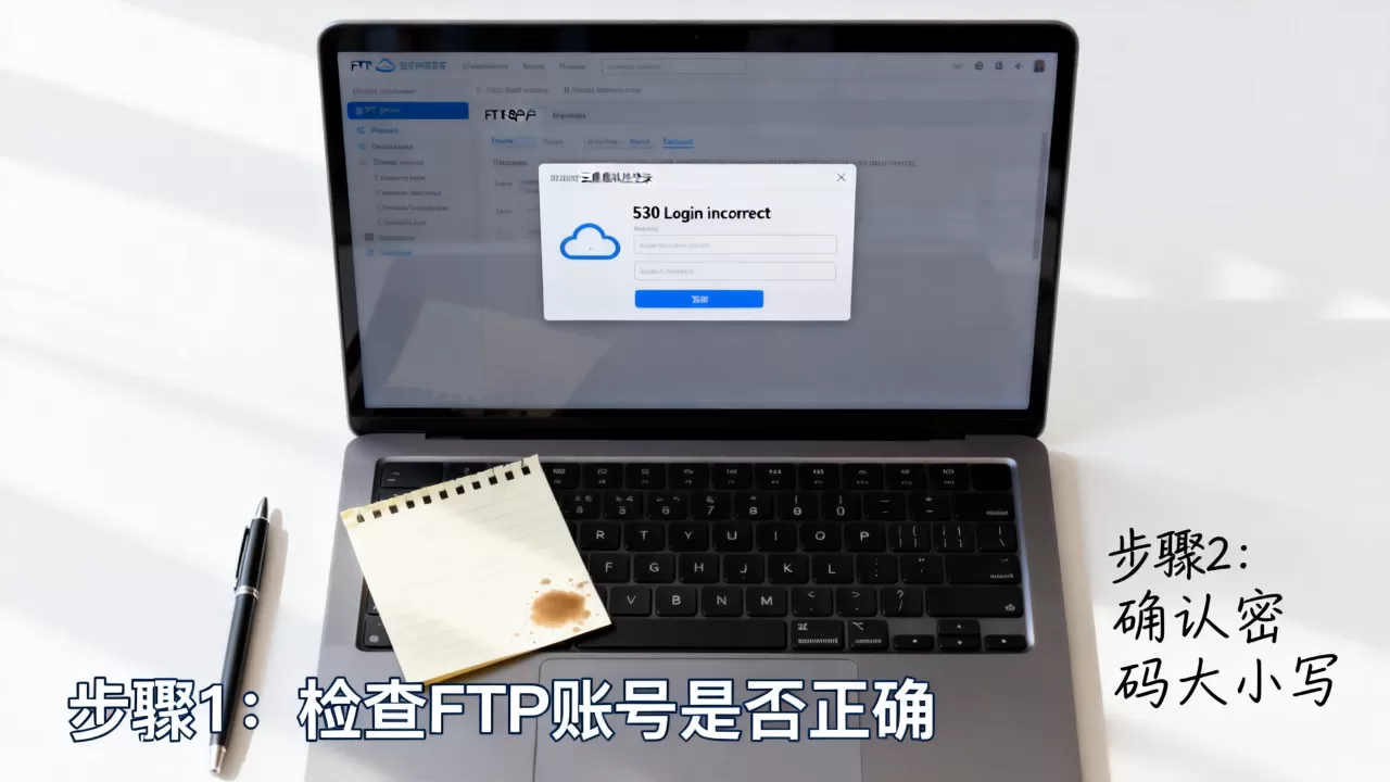 FTP连接云虚拟主机提示530 Login incorrect怎么解决？ftp登录密码错误怎么办