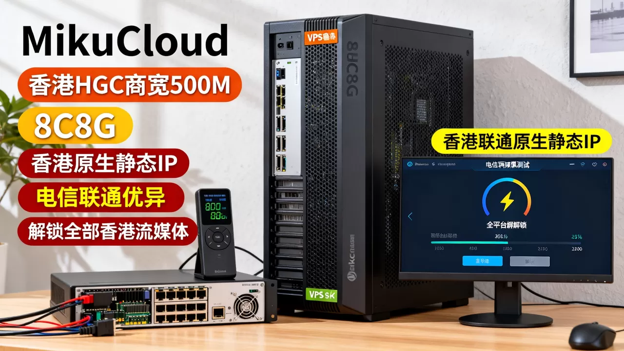 MikuCloud怎么样？MikuCloud香港HGC商宽 500M 8C8G 香港原生静态IP VPS测评：电信联通优异，解锁全部香港流媒体