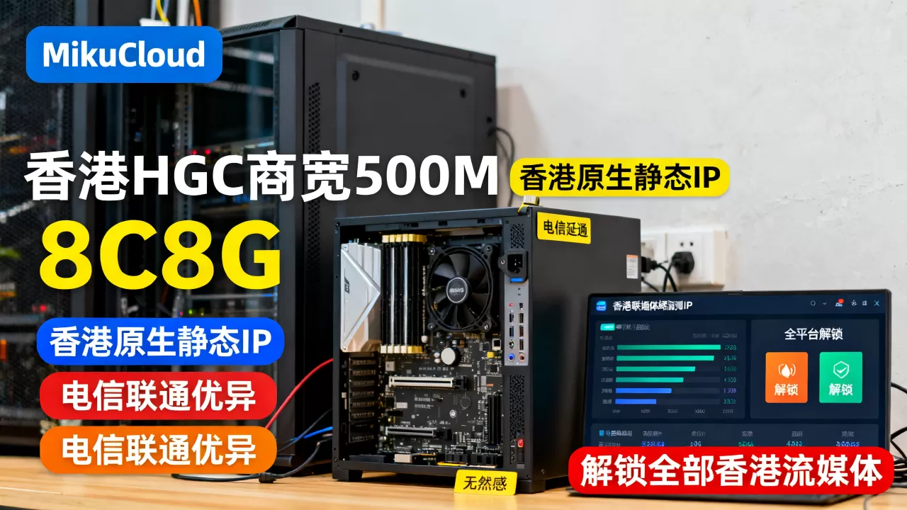 MikuCloud怎么样？MikuCloud香港HGC商宽 500M 8C8G 香港原生静态IP VPS测评：电信联通优异，解锁全部香港流媒体