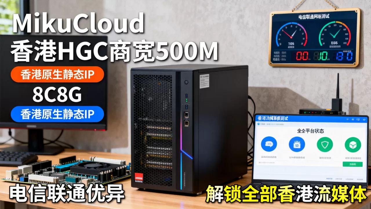 MikuCloud怎么样？MikuCloud香港HGC商宽 500M 8C8G 香港原生静态IP VPS测评：电信联通优异，解锁全部香港流媒体