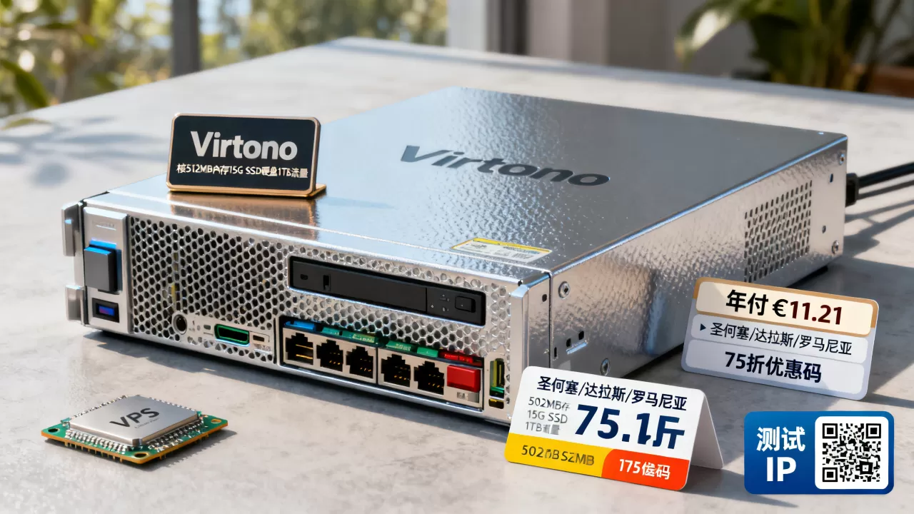 Virtono最新促销1核512MB内存15G SSD硬盘1TB流量VPS年付€11.21，机房可选圣何塞/达拉斯/罗马尼亚等附75折优惠码及测试IP