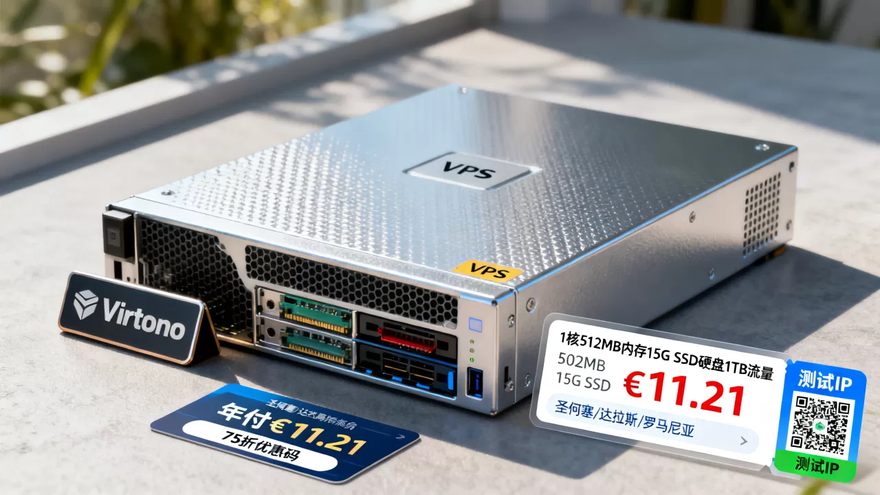 Virtono最新促销1核512MB内存15G SSD硬盘1TB流量VPS年付€11.21，机房可选圣何塞/达拉斯/罗马尼亚等附75折优惠码及测试IP