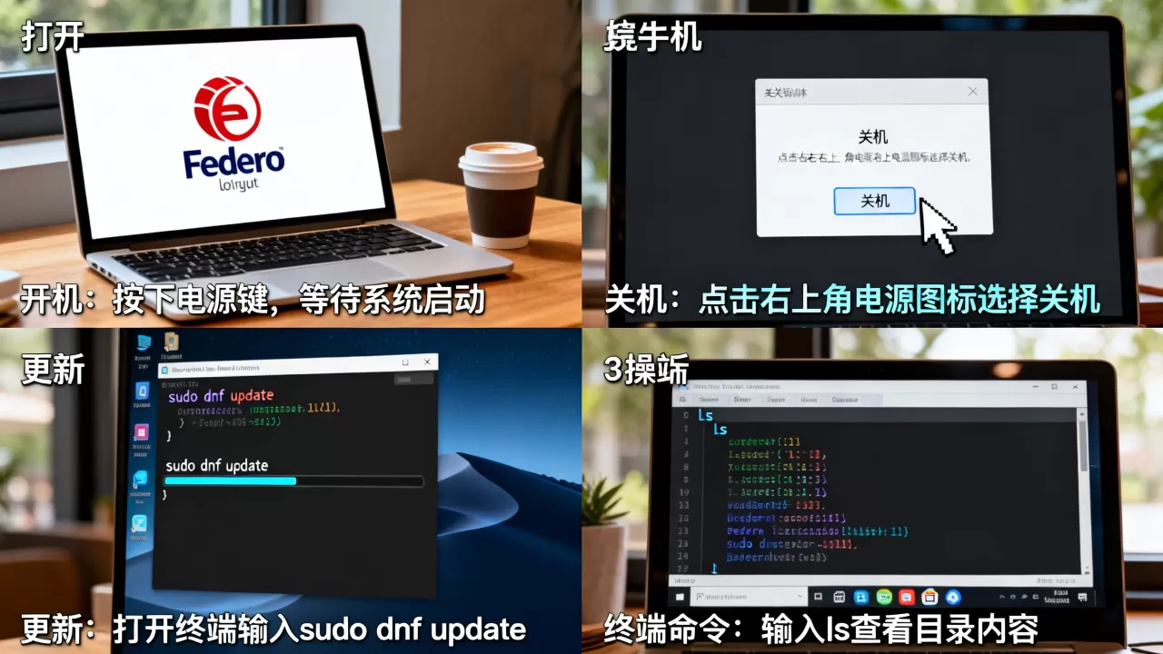 Fedora怎么打开、关机、更新和使用终端命令？Fedora新手入门教程