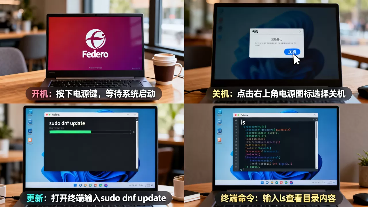 Fedora怎么打开、关机、更新和使用终端命令？Fedora新手入门教程