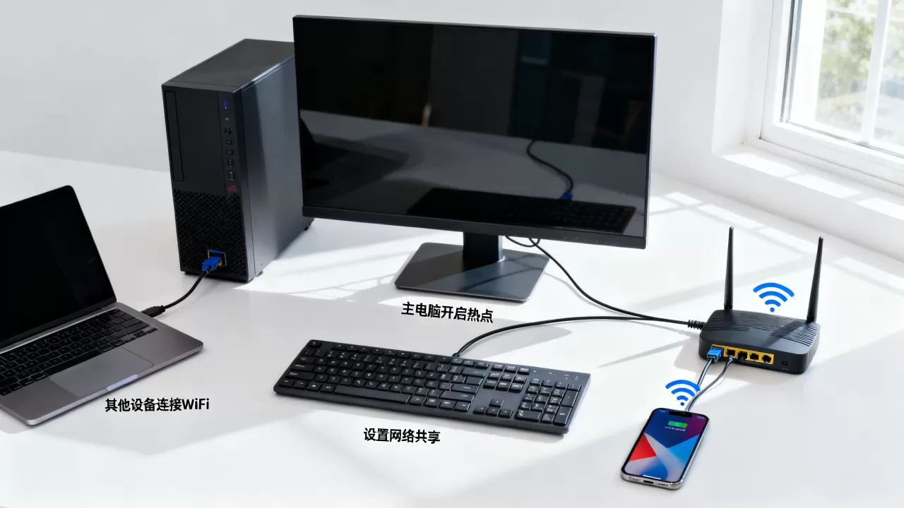 公司只有一台电脑能上网，其他电脑如何共享网络？