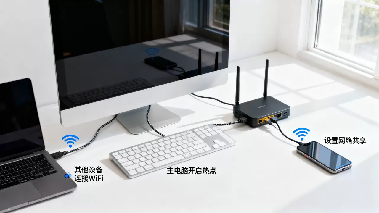 公司只有一台电脑能上网，其他电脑如何共享网络？