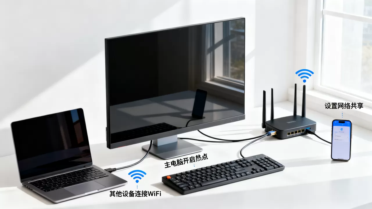 公司只有一台电脑能上网，其他电脑如何共享网络？