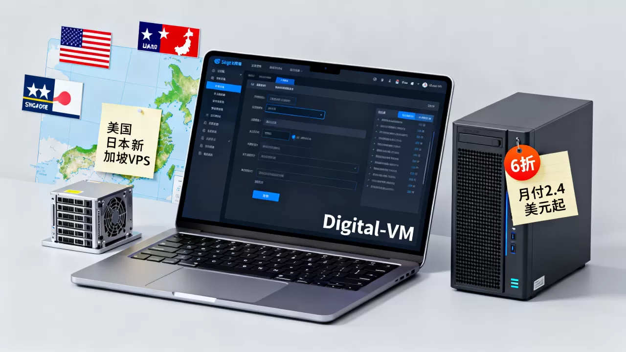 Digital-VM全场6折怎么领？美国日本新加坡VPS月付2.4美元起