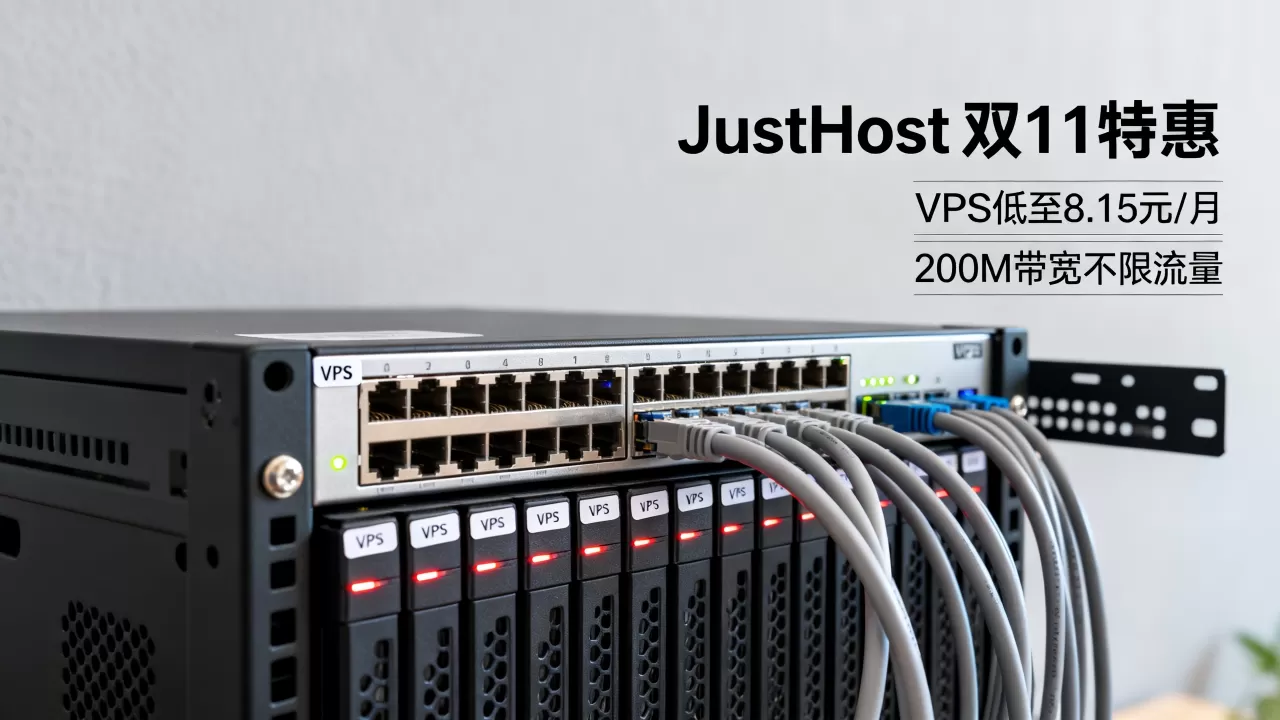 JustHost双11VPS低至8.15元/月，200M带宽不限流量稳定吗