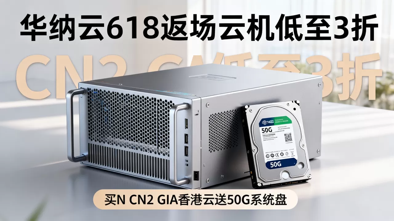 华纳云618返场云机低至3折，买CN2 GIA香港云送50G系统盘