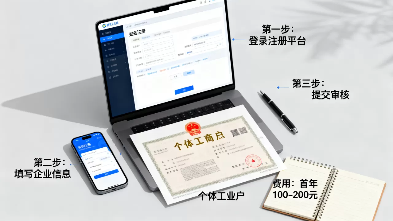 个体工商户域名怎么网上注册？个体户域名注册流程及费用