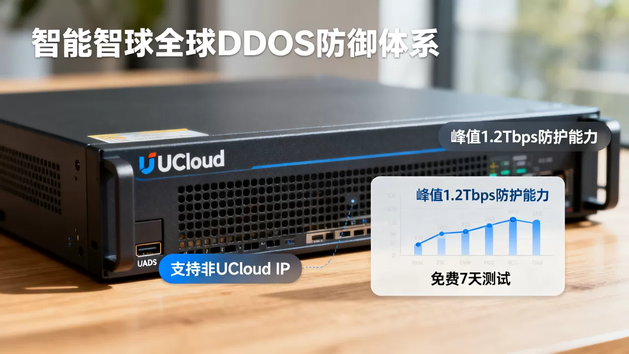 UCloud智能全球DDoS防御体系，内地高防UADS-峰值1.2Tbps防护能力，支持非UCloud IP，免费7天测试真的靠谱吗？
