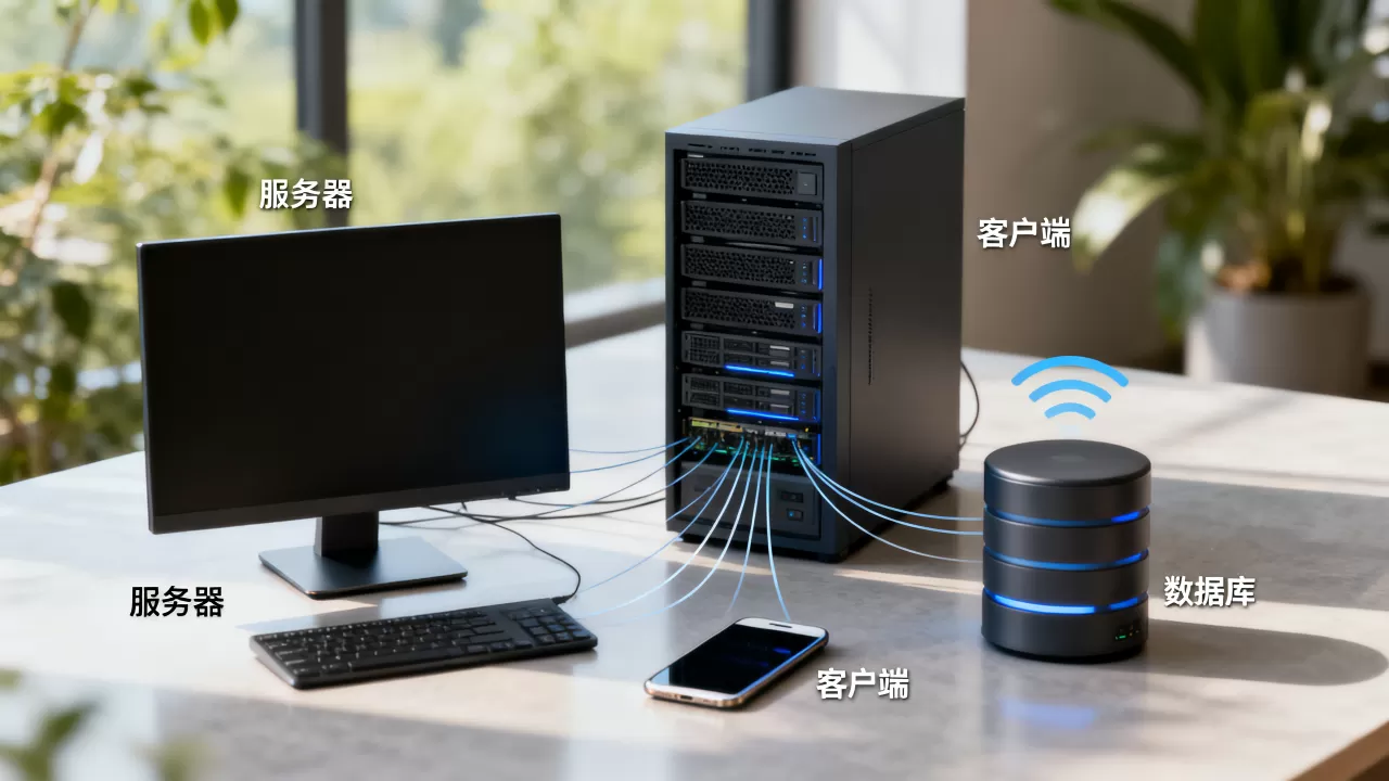服务器、客户端和数据库之间是什么关系，它们是如何协同工作的？