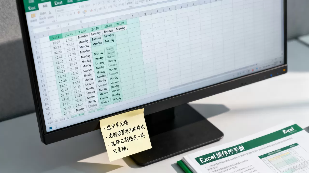 Excel如何显示英文星期，日期格式化为英文星期怎么做？