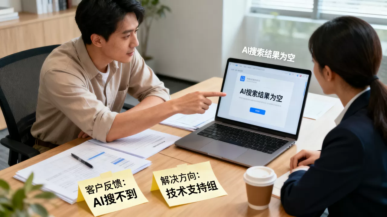 客户说在AI搜不到，我们该找谁解决，怎么办