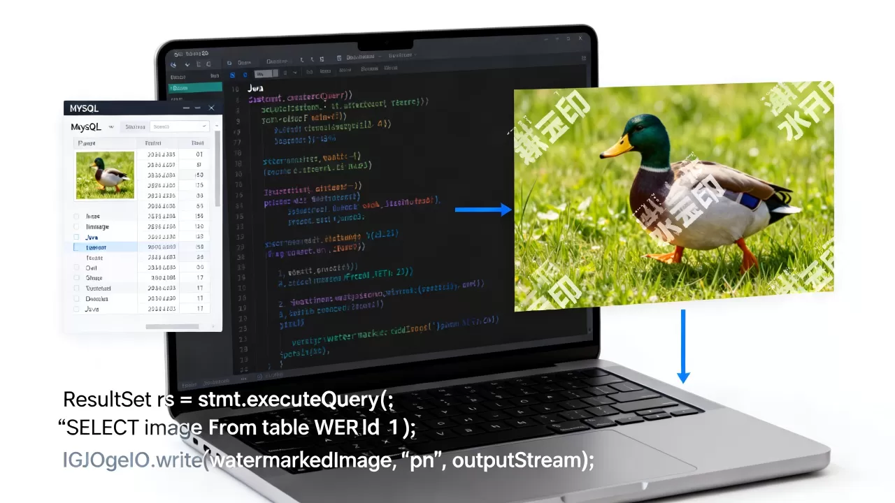 如何用Java从MySQL数据库提取图片并注入水印?,怎么做 如何用Java从MySQL数据库提取图片并注入水印?,怎么做