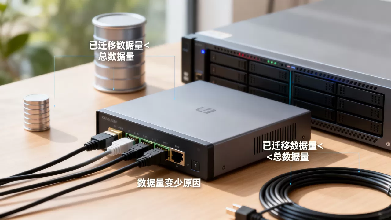 为什么已迁移数据量小于总数据量?,数据量变少是什么原因? 为什么已迁移数据量小于总数据量?,数据量变少是什么原因?