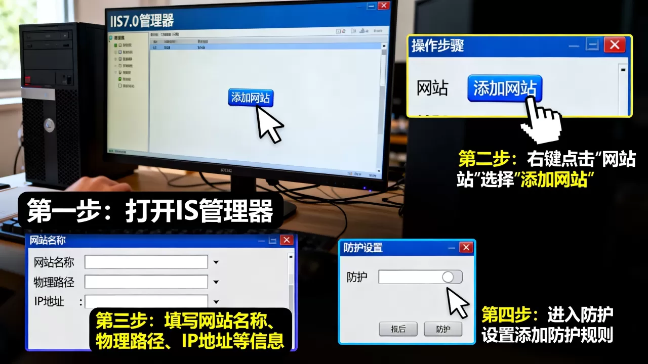 IIS7.0添加网站和添加防护网站怎么做,有哪些步骤? IIS7.0添加网站和添加防护网站怎么做,有哪些步骤?