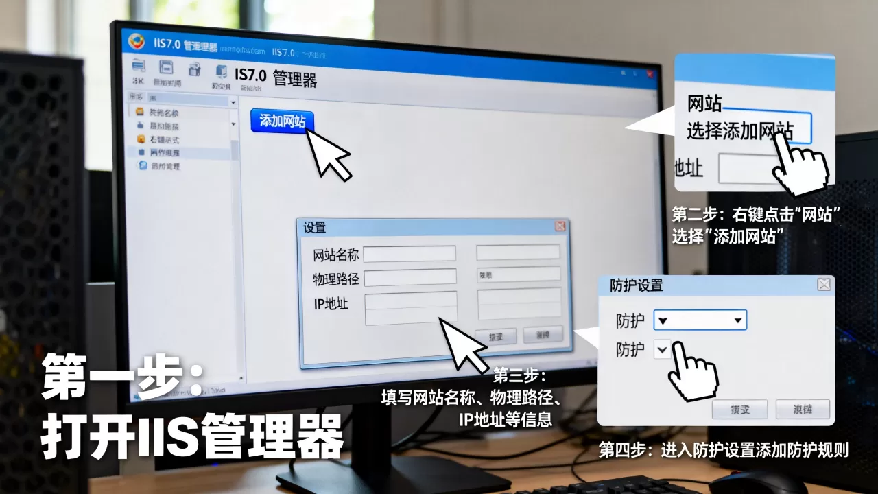 IIS7.0添加网站和添加防护网站怎么做,有哪些步骤? IIS7.0添加网站和添加防护网站怎么做,有哪些步骤?