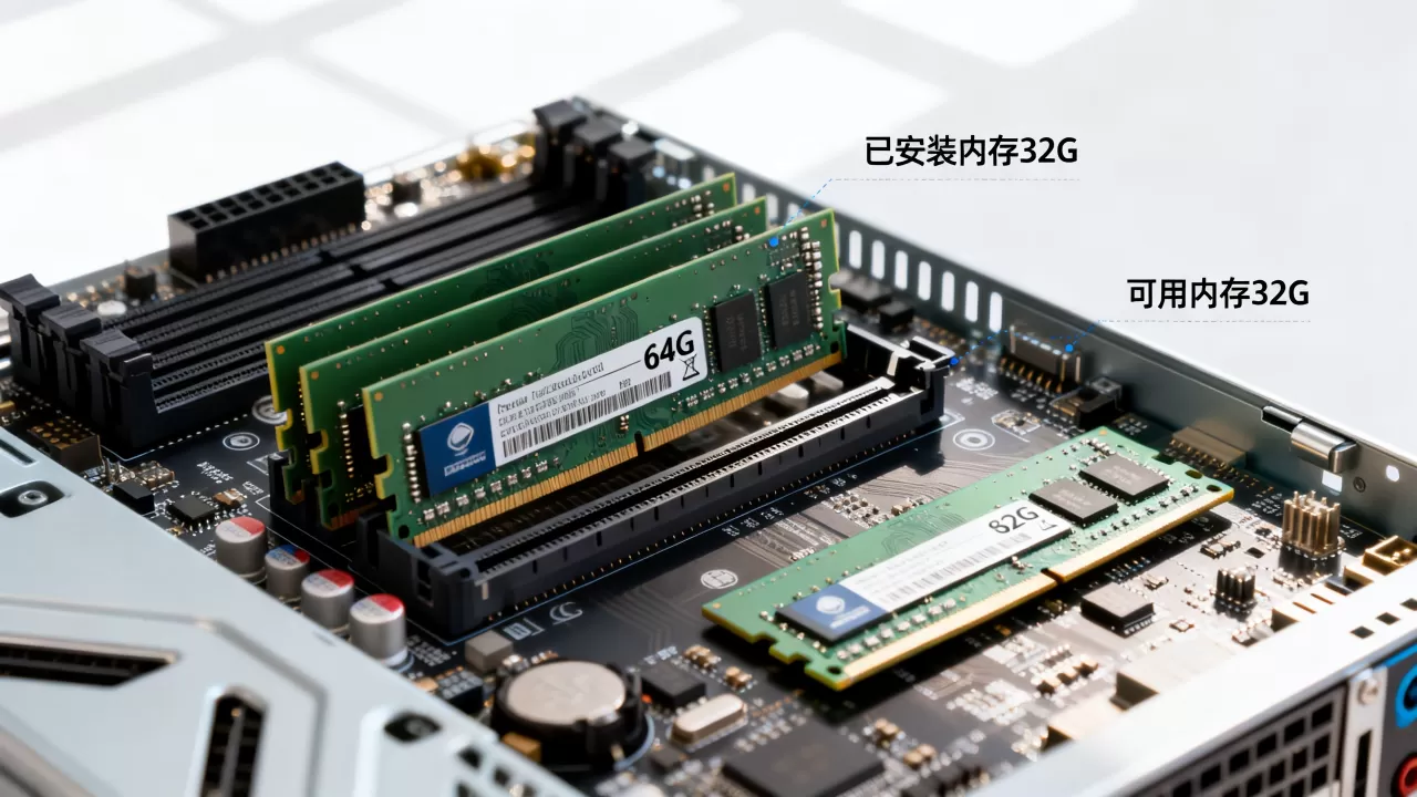 服务器安装64g内存32g可用怎么办 服务器安装64g内存32g可用怎么办