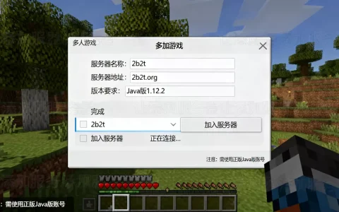 我的世界国际服怎么进2b2t服务器，需要什么版本