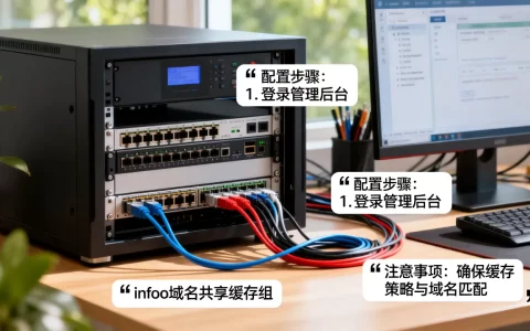 如何配置info域名共享缓存组？，有哪些注意事项？