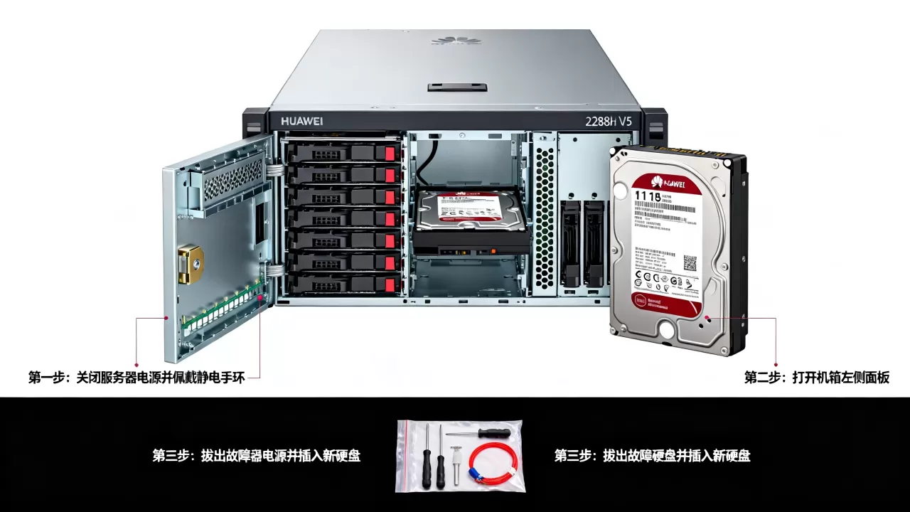 华为服务器2288h v5硬盘故障怎么换,步骤是什么? 华为服务器2288h v5硬盘故障怎么换,步骤是什么?