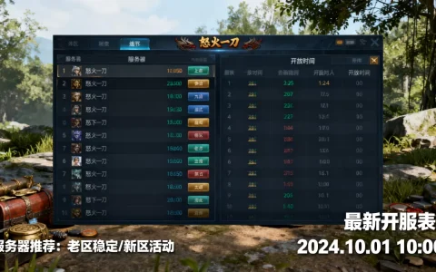 怒火一刀有哪些服务器推荐，最新开服表哪里查？