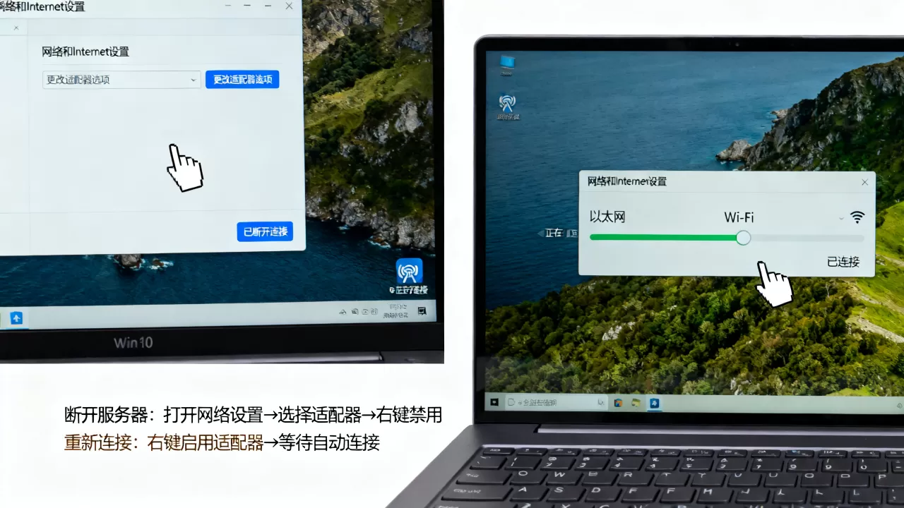 win10电脑如何临时断开服务器,断网后怎么重新连接 win10电脑如何临时断开服务器,断网后怎么重新连接