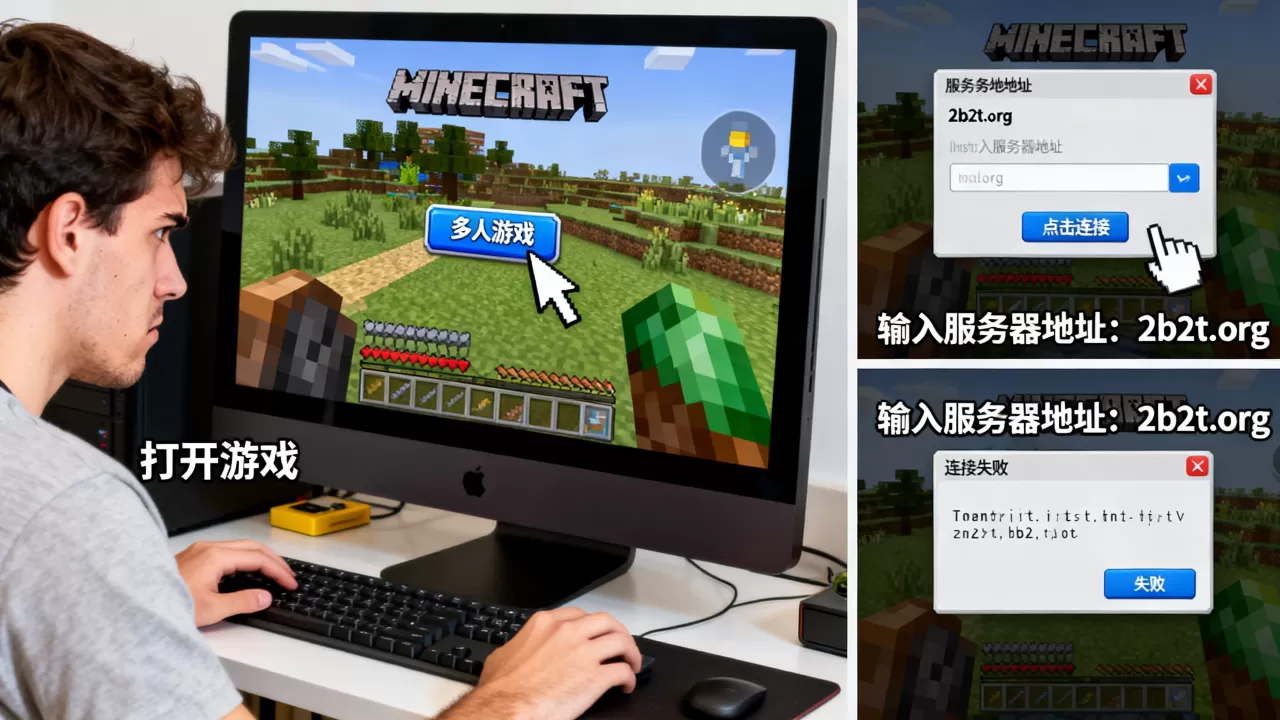 我的世界2b2t服务器怎么进视频教程,为什么进不去 我的世界2b2t服务器怎么进视频教程,为什么进不去