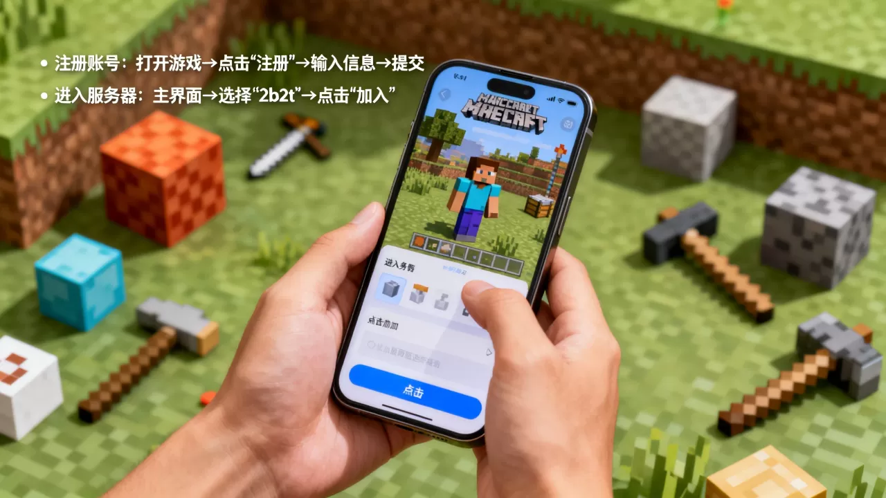 我的世界手机版2b2t服务器怎么进,怎么注册? 我的世界手机版2b2t服务器怎么进,怎么注册?