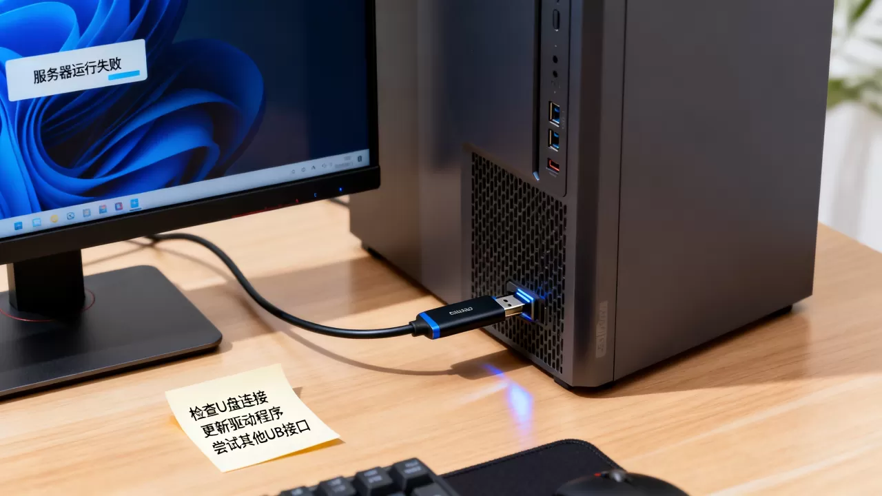 U盘在电脑上显示服务器运行失败怎么办,是什么原因 U盘在电脑上显示服务器运行失败怎么办,是什么原因