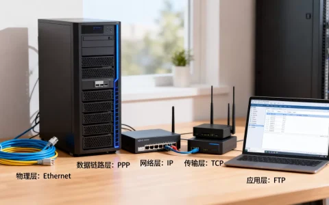 FTP服务器的数据经过哪些层，各层协议是什么