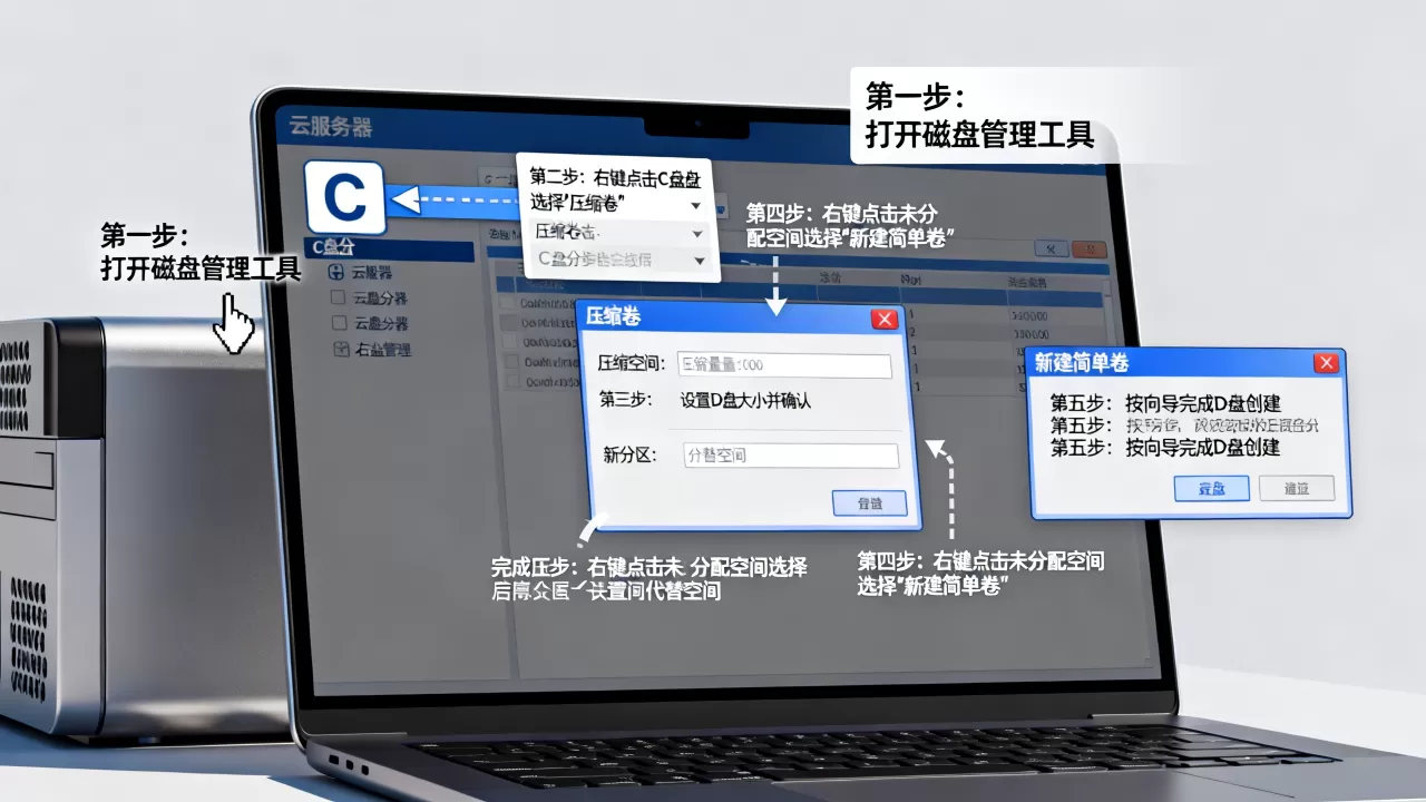 云服务器只有C盘怎么分D盘?,磁盘分区步骤详解 云服务器只有C盘怎么分D盘?,磁盘分区步骤详解