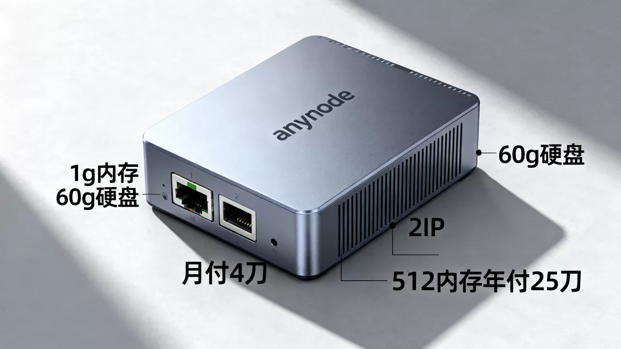 anynode-1g内存/60g硬盘/2IP/月付4刀(512内存年付25刀) anynode-1g内存/60g硬盘/2IP/月付4刀(512内存年付25刀)