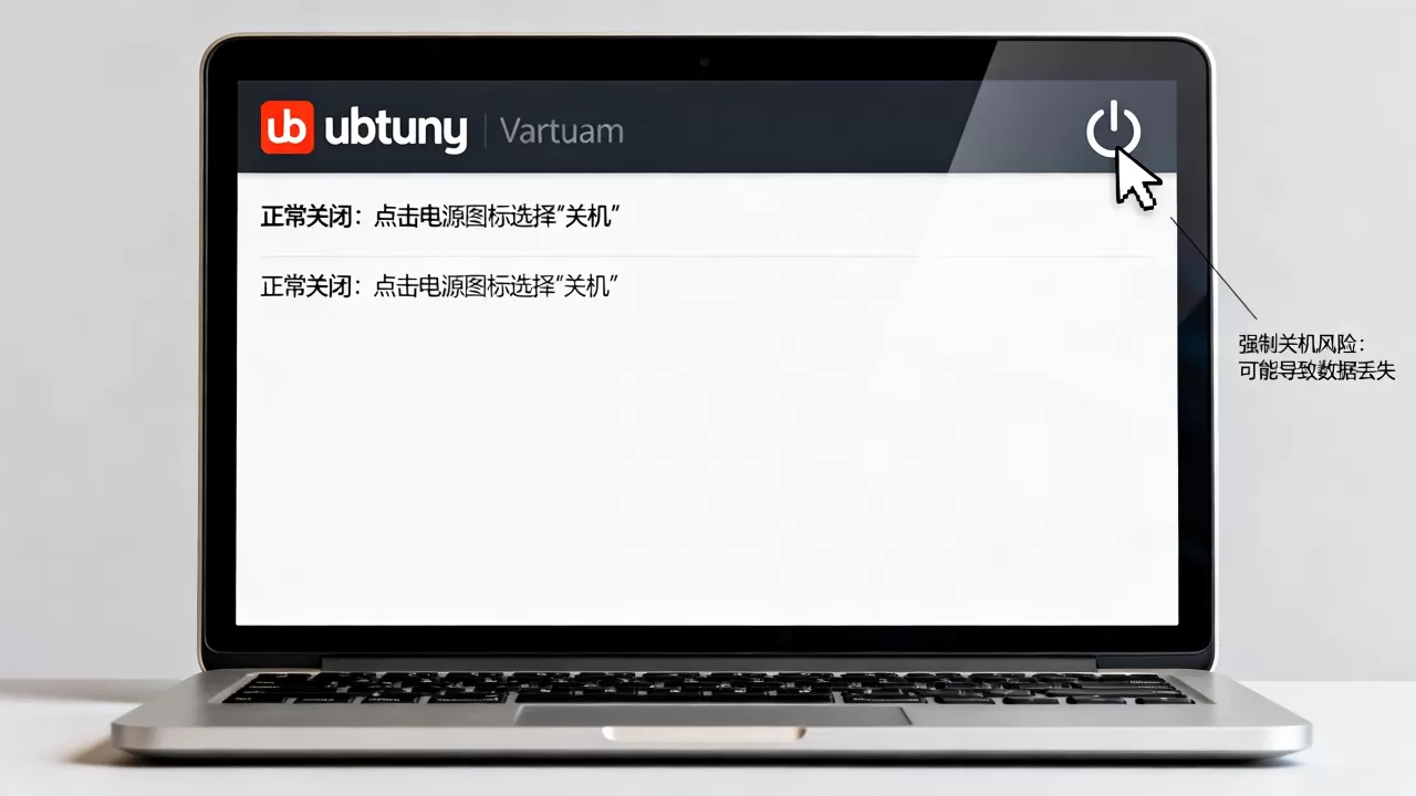 ubuntu虚拟机怎么正常关闭,强制关机有什么风险? ubuntu虚拟机怎么正常关闭,强制关机有什么风险?