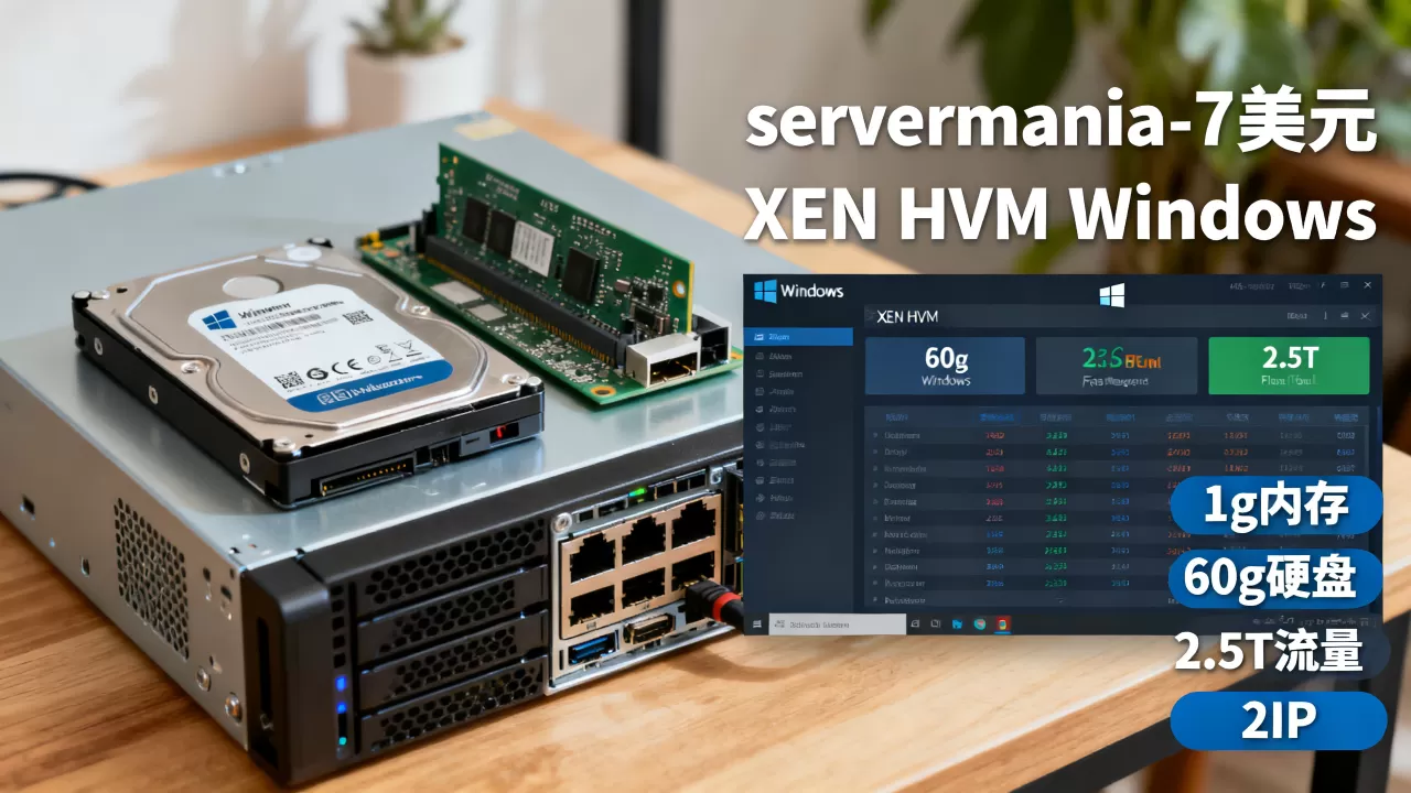 servermania-7美元/XEN HVM Windows/1g内存/60g硬盘/2.5T流量/2IP servermania-7美元/XEN HVM Windows/1g内存/60g硬盘/2.5T流量/2IP
