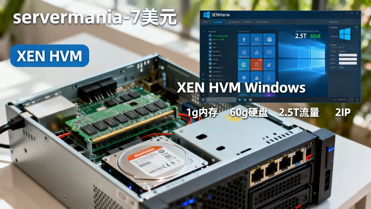 servermania-7美元/XEN HVM Windows/1g内存/60g硬盘/2.5T流量/2IP servermania-7美元/XEN HVM Windows/1g内存/60g硬盘/2.5T流量/2IP