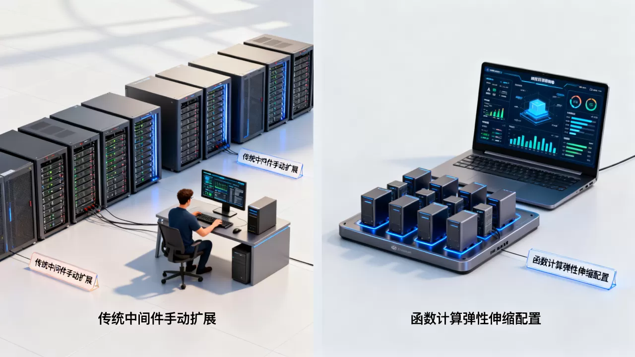 传统中间件手动扩展为何不如函数计算,函数计算弹性伸缩怎么配置 传统中间件手动扩展为何不如函数计算,函数计算弹性伸缩怎么配置