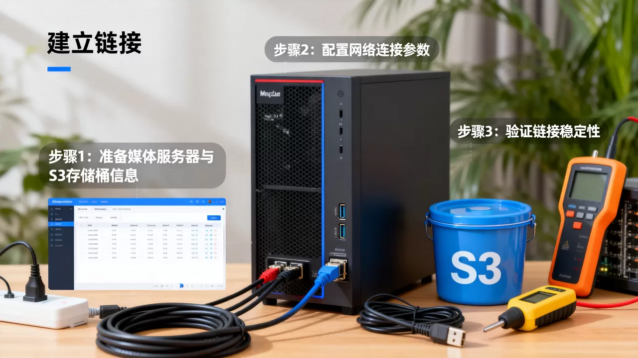 媒体服务器和S3之间怎么建立链接?,具体步骤有哪些? 媒体服务器和S3之间怎么建立链接?,具体步骤有哪些?
