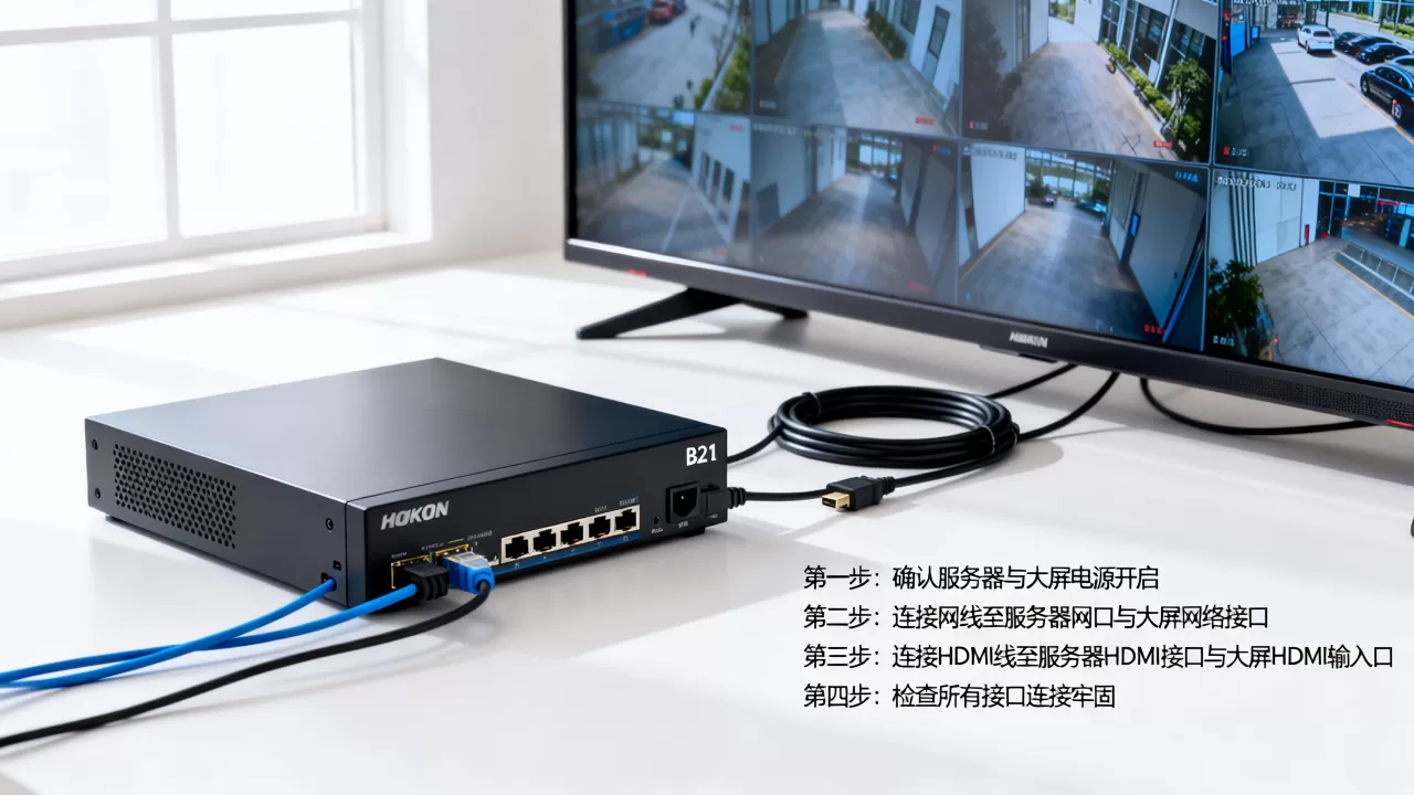 海康服务器和B21大屏怎么连接?,详细接线步骤是什么。 海康服务器和B21大屏怎么连接?,详细接线步骤是什么。
