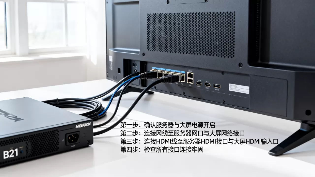 海康服务器和B21大屏怎么连接?,详细接线步骤是什么。 海康服务器和B21大屏怎么连接?,详细接线步骤是什么。