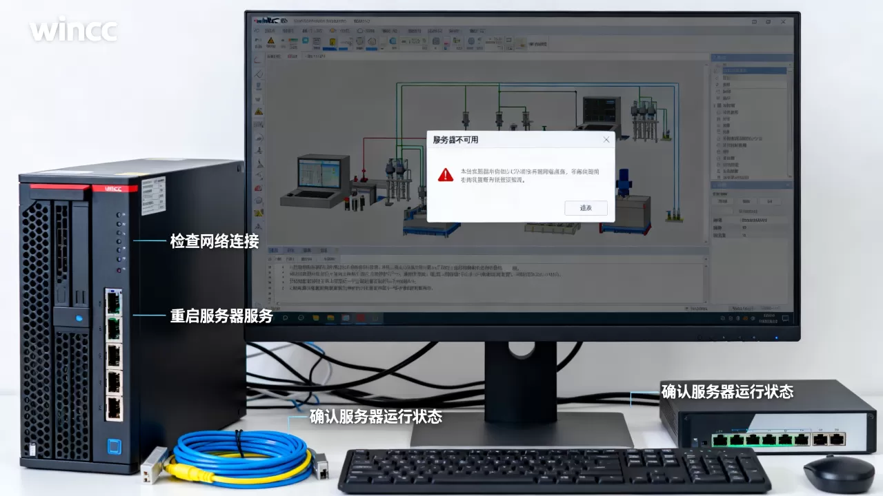 为什么打开wincc提示服务器不可用,怎么办 为什么打开wincc提示服务器不可用,怎么办