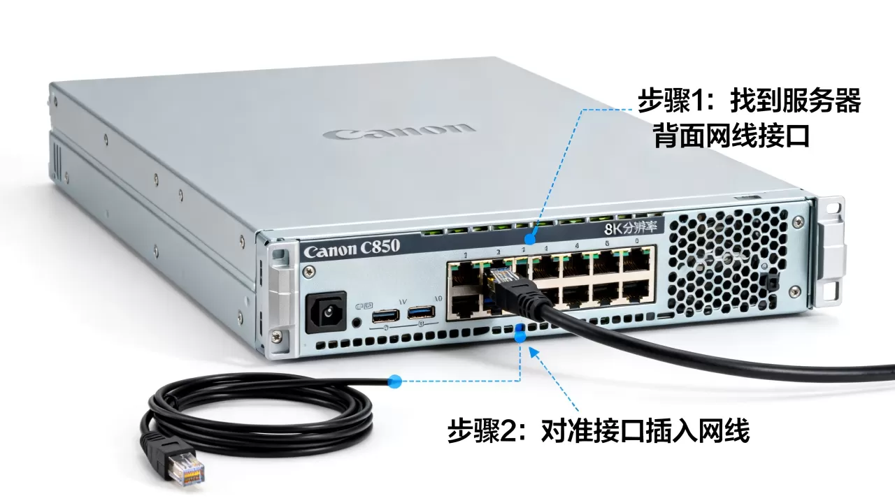 佳能c850服务器网线怎么插?,网线接口位置图解 佳能c850服务器网线怎么插?,网线接口位置图解